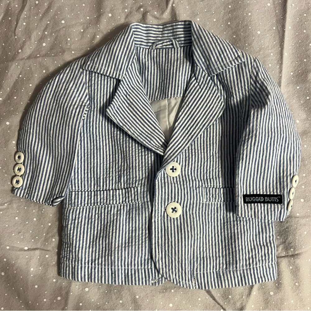 Baby Boy 3-6 Months Rugged Butts Seersucker Blazer Jacket Blue White Striped